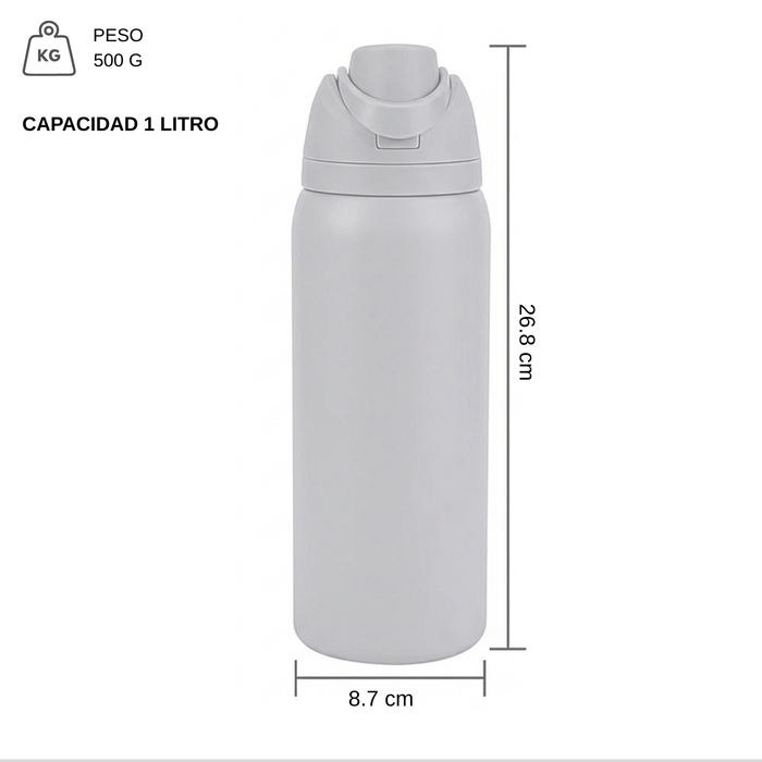 Botella De Agua 1000ml Termo Acero Inoxidable Térmico Beige