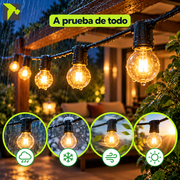 Guirnalda Led Solar 10 Metros 10 Ampolletas Vintage Exterior