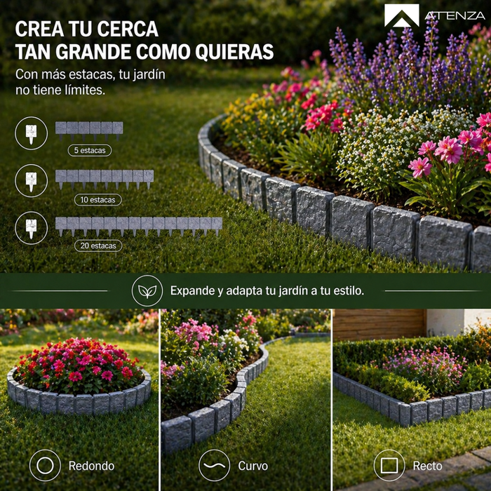 Borde Cerca Jardín Valla Estacas Diseño Piedra Adoquín 20 Pz