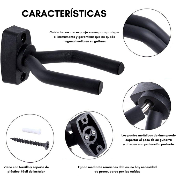 Soporte Para Guitara, Bajo, Ukelele, Cuatro De Muro O Pared Color Negro