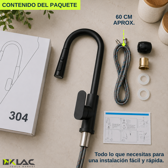 Llave Lavaplatos Cocina Monomando Cabezal Extraíble Flexible