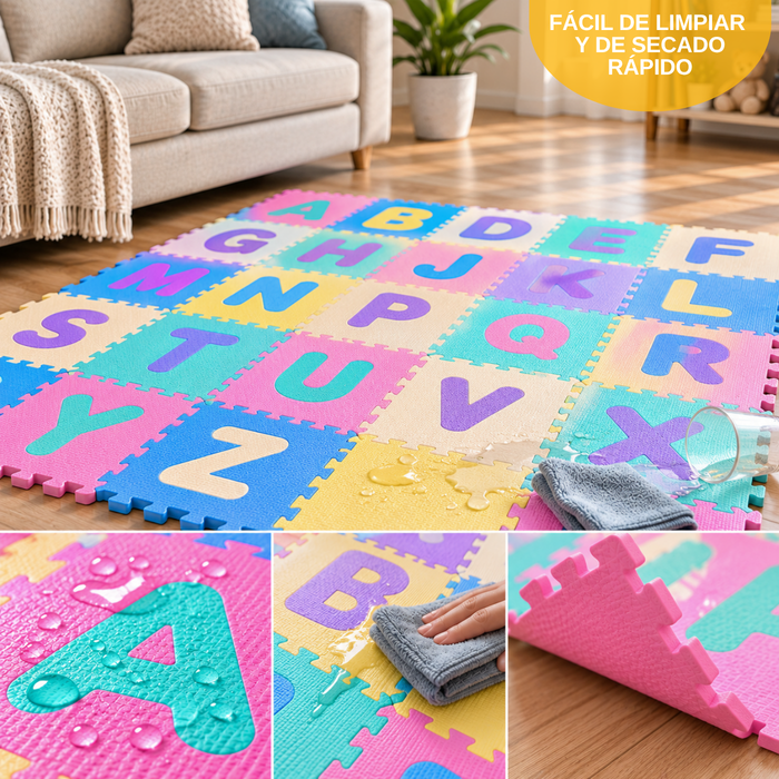Alfombra Antigolpes Bebé Eva Piezas 30x30 Con Letras A - Z 26 Pcs Multicolor Abecedario