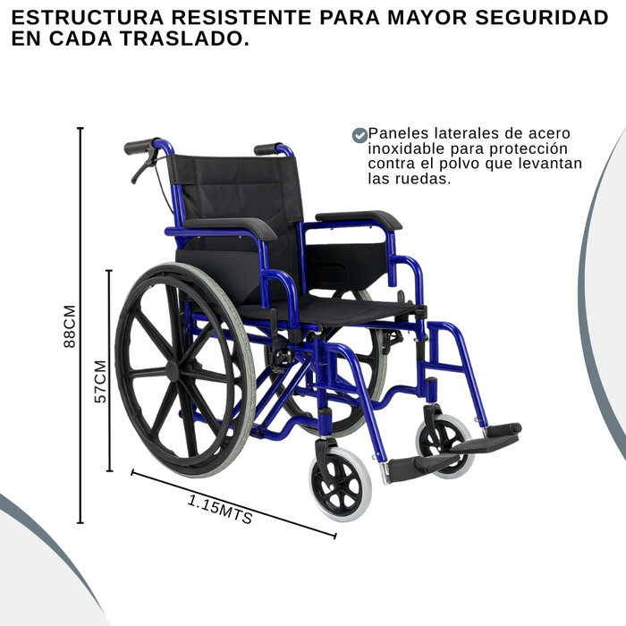 Silla De Ruedas Geriátrica Plegable Doble Freno Y Posapiés Azul Agregar a favoritos