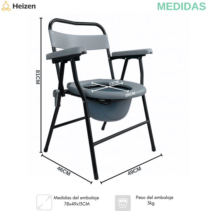 Silla Inodoro Plegable Con Recipiente Extraíble Y Apoyabrazo