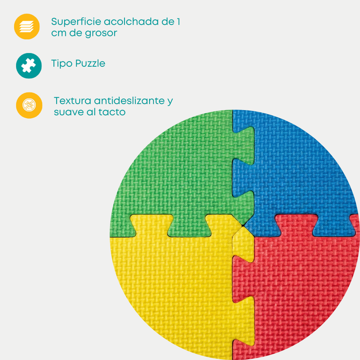 Alfombra Antigolpes Bebé Eva 8 Piezas Colores Puzzle 30x30 Multicolor Lisa