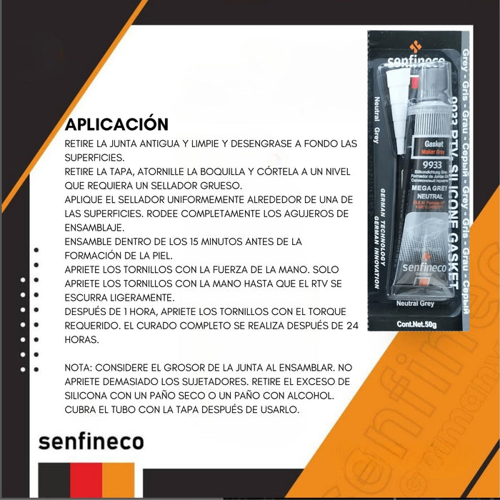 Silicona Rtv Gris 50gr Sellador Impermeable Senfineco