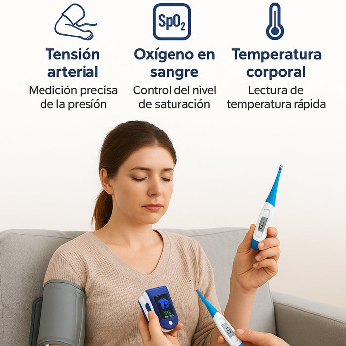 Kit Salud Toma Presion Brazo + Termómetro + Saturometro B