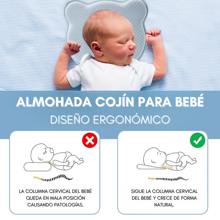 Almohada Cojín Para Bebe Anti Plagiocefalia Funda Algodon