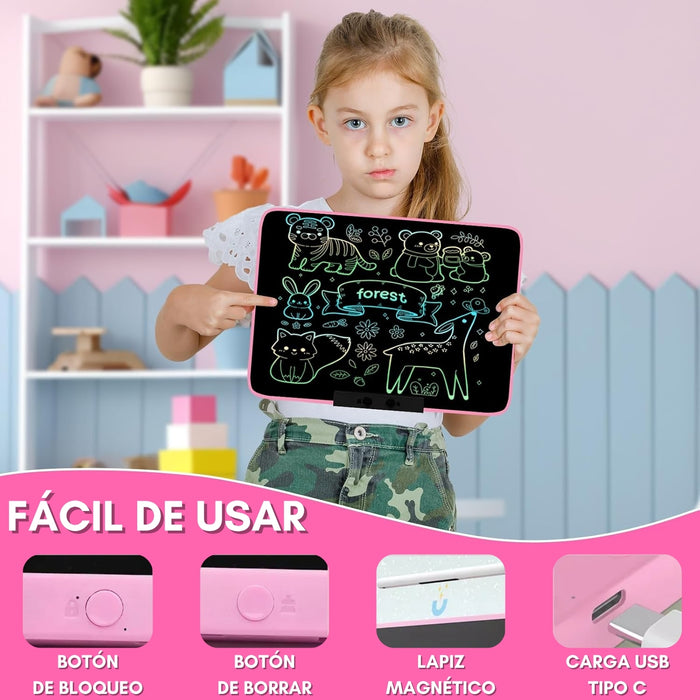 Pizarra Mágica Para Niños Juguete Recargable 16 Tablet Lcd Rosa