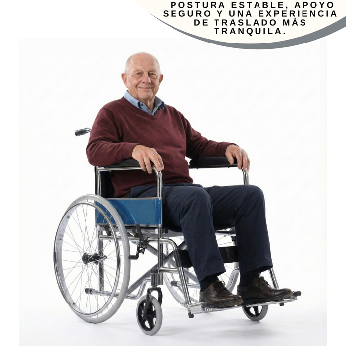 Silla De Ruedas Geriátrica Estándar Plegable Acero Con Freno