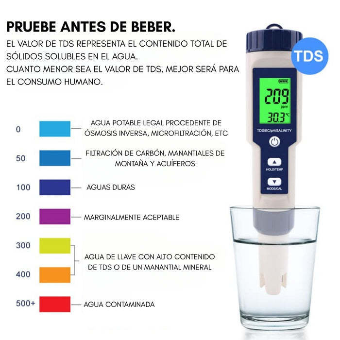 Medidor Digital Agua 5 En 1 Ph /ec/tds/salinidad/temperatura