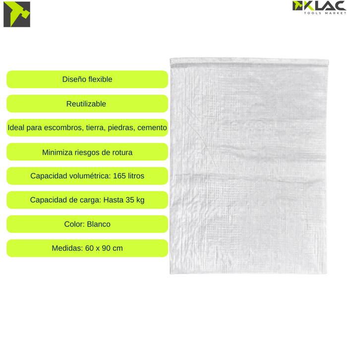 Pack 10 Saco Para Escombros Constructor 60x90cm 165lts Resiste 35kg