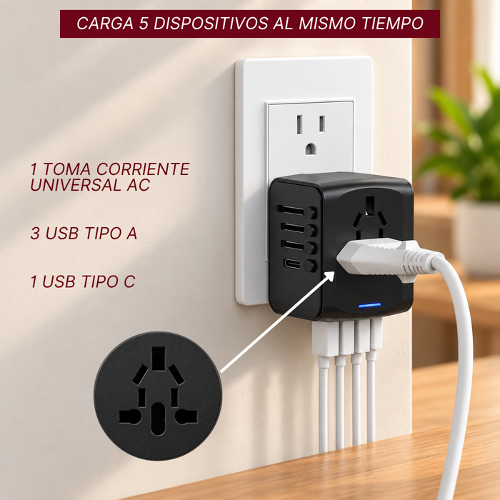 Enchufe Adaptador De Viaje Universal Todo En Uno 3usb+type C