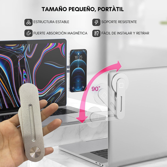 Pack Soporte Notebook Y Celular Imán Ajustable Aluminio Plateado