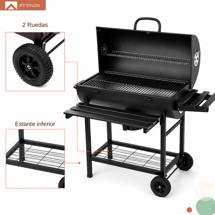 Parrilla Móvil Acero Inoxidable Con Ruedas Tipo Barril Negro