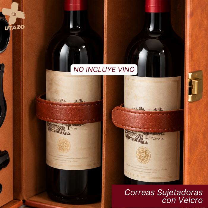 Caja Para Vinos Maleta De Cuero Regalo Con Accesorios