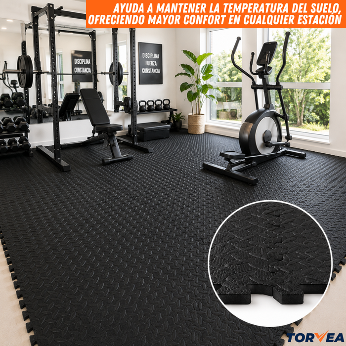 Piso De Goma Eva Deportiva 60x60 Set 8 Pieza Antideslizante Negro
