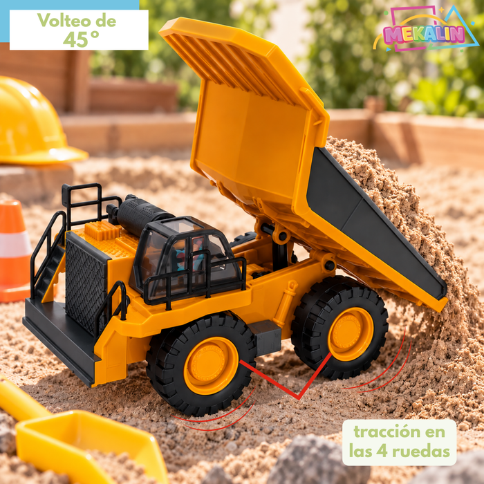 Camión Tolva 1:24 Juguete A Control Remoto RC 9 Canales 2.4GHz Volquete Con Tolva Elevable Luz Frontal Sonido Y Control Multidireccional Juguete De Construcción Para Niños
