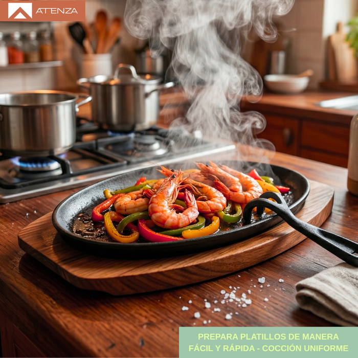 Plancha Plato De Fierro Fundido Con Base De Madera Grill