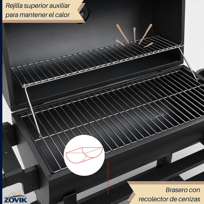 Parrilla Asador A Carbon Con Termómetro Repisa Ruedas