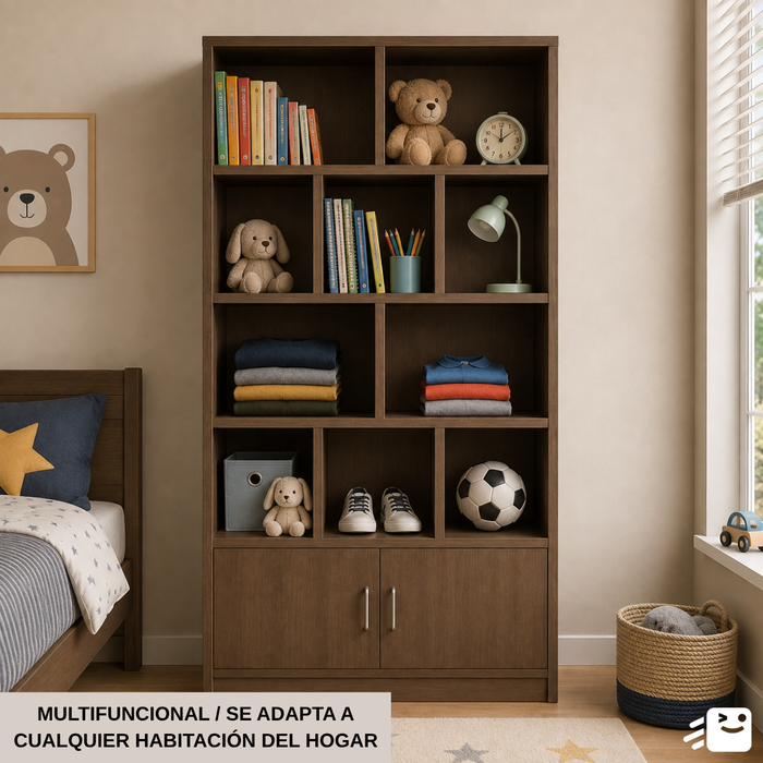 Librero Estante Organizador Repisas 2 Puertas Biblioteca 180x23x80cm