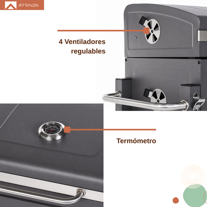 Parrilla A Carbón Móvil Tapa Acero Inoxidable Ruedas Mesa