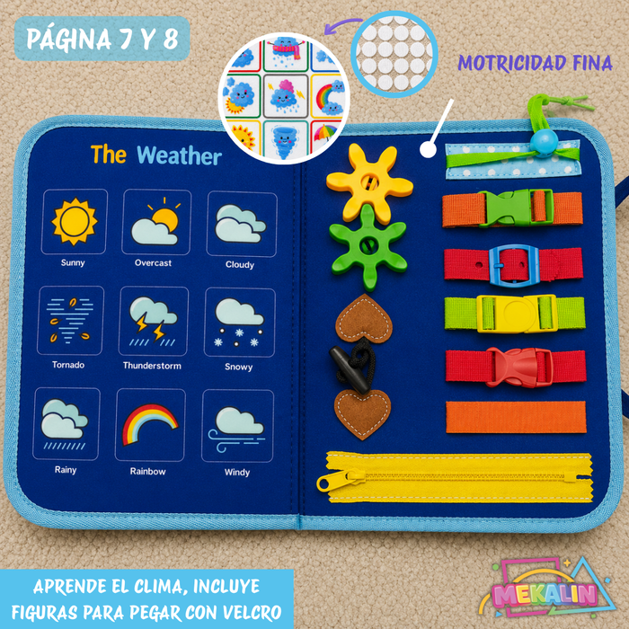 Libro Sensorial Montessori Tablero Didáctico Juego Tela 8pag