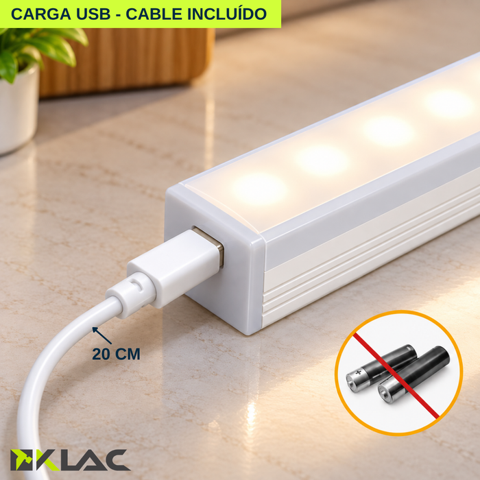 Luz Led Barra Magnética Sensor Movimiento Recargable 20 Cm