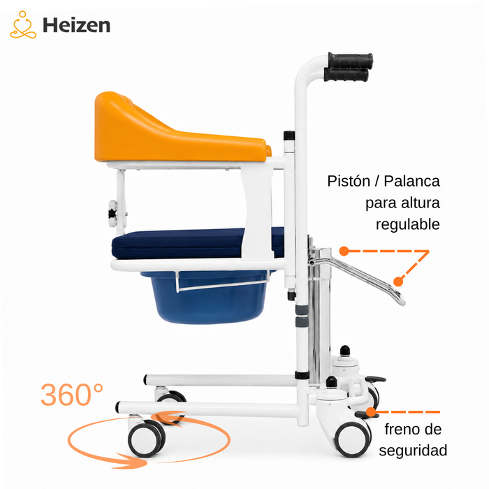 Silla Hidráulica Transferencia Paciente Baño Orinal Wc 180°