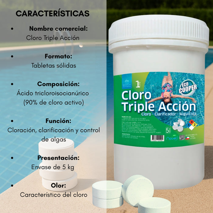 Cloro En Tabletas Para Piscinas 1 Kg Tripleaccion Aguicida