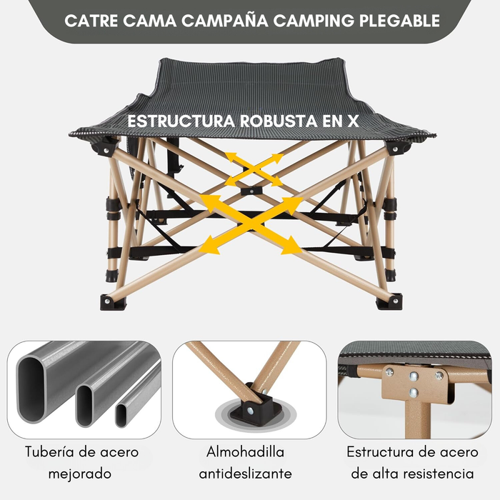 2 Catre Cama De Campaña Camping Plegable Portátil Sencilla Gris Oscuro