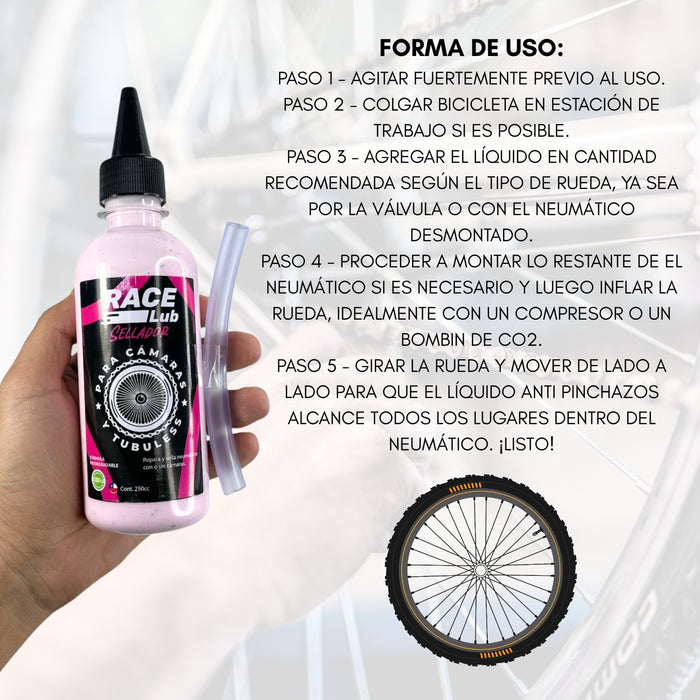 Liquido Sellante Tubular Camaras Antipinchazos Racelub 250ml