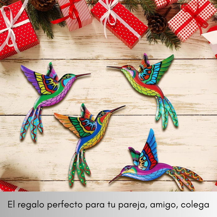 4 Piezas Colibrí Metálico Decoración Pared Escultura Jardín