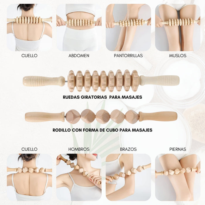 Set Maderoterapia 6 Piezas Rodillo Para Masaje Gua Sha