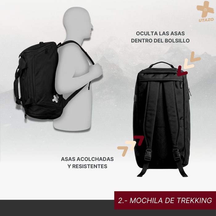 Bolso Deportivo Gym Viaje Duffel 32 Litros Impermeable 3 en 1 Negro