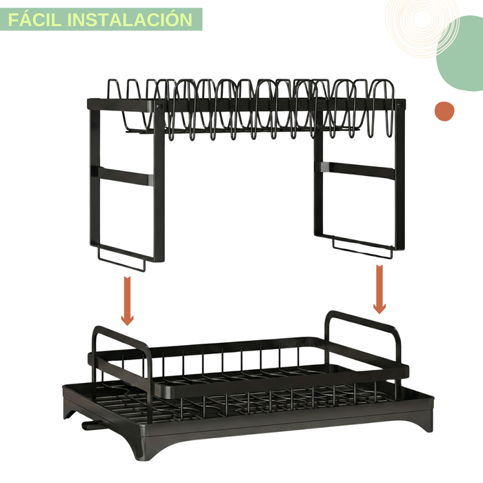 Secaplatos Escurridor De Loza Secador Platos Bandeja Drenaje Negro