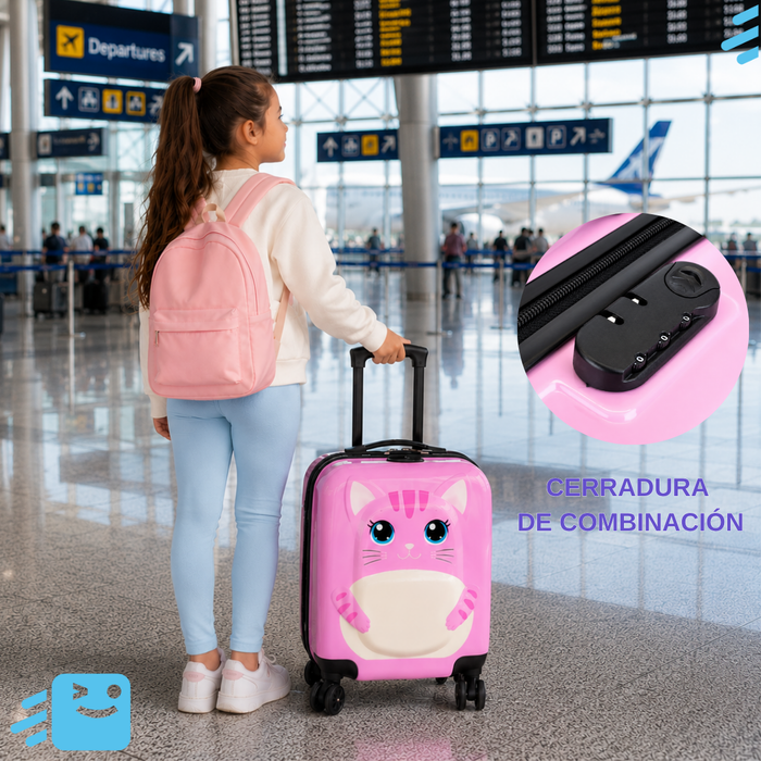 Maleta Ruedas Niños Carry On Infantil Rígida Diseño Gatito