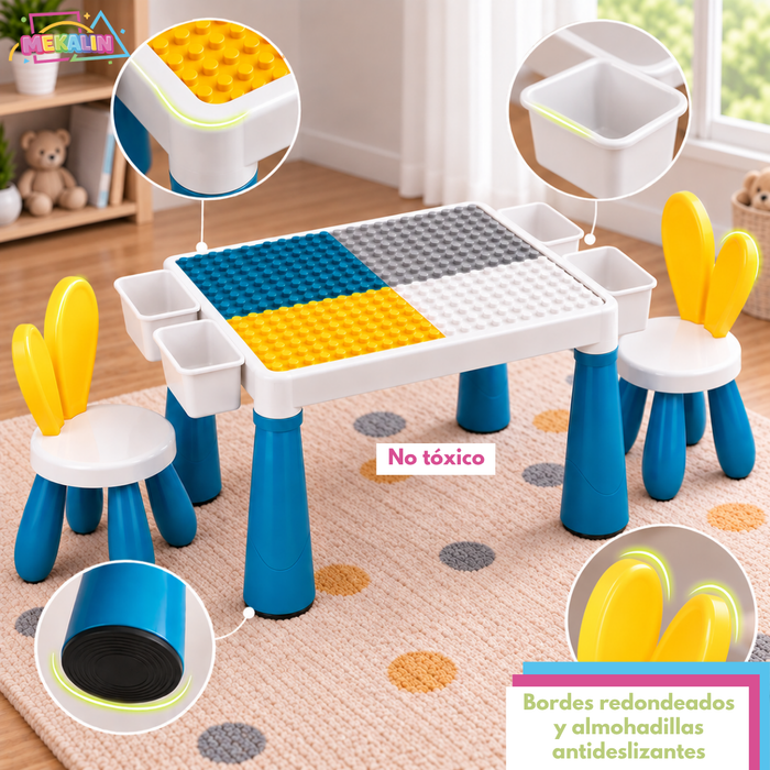 Mesa Didáctica Infantil 2 Sillas Bloques De Construcción