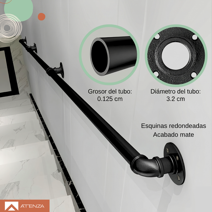 Barandal de Pasamanos Escaleras Pared Pasillo Acero 3 Mts