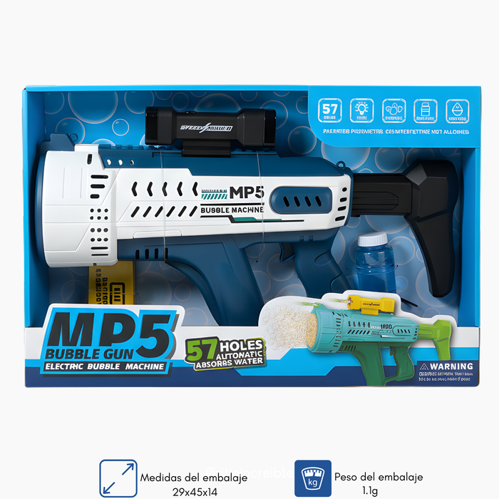 Pistola De Burbujas De Juguete Grande Mp5 Recargable Electrica Bazooka Cyan