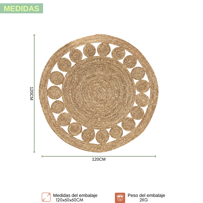 Alfombra Yute Redonda Decoración Living 1,20m Tejido Natural