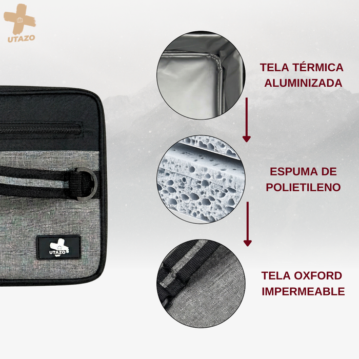 Lonchera Térmica Impermeable Correa Ajustable Expandible Gris
