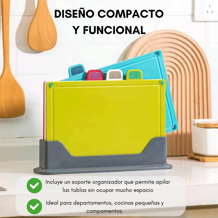 Set 4 Tablas Para Cortar Picar Cocina Con Base Pestañas