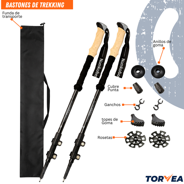 Bastones De Trekking Set 2 Bastón Plegables Senderismo Negro