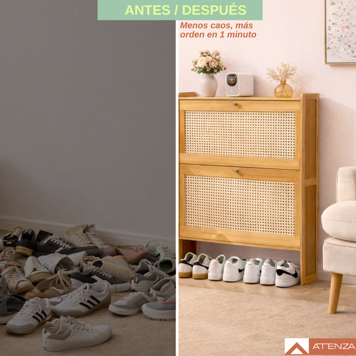 Zapatero Organizador Ratán 2 Cajones Abatibles 87x60x17cm Marrón Claro