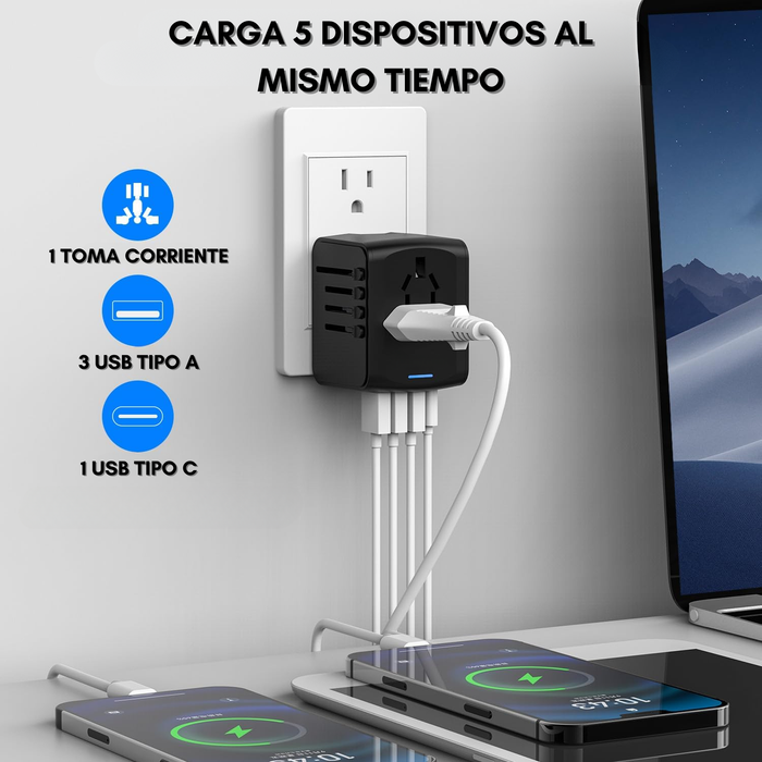 Enchufe Adaptador De Viaje Universal Todo En Uno 3usb+type C