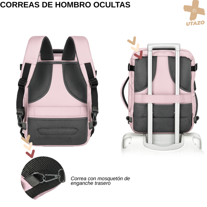 Mochila De Viaje Avión Con Usb Impermeable Laptop 15,6 35l Rosa Liso