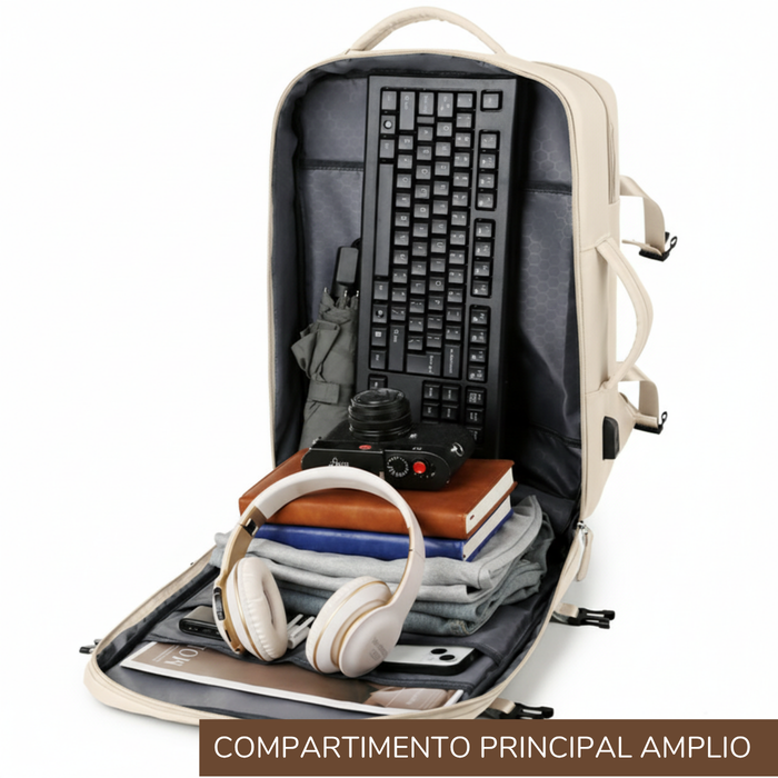 Mochila De Viaje Impermeable Laptop 15.6 Capacidad 20l - Beige - Liso