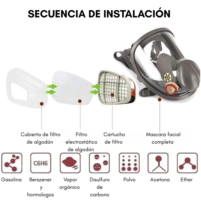 Mascara Gas Full Face 6800 + Filtros Respirador + Filtros U
