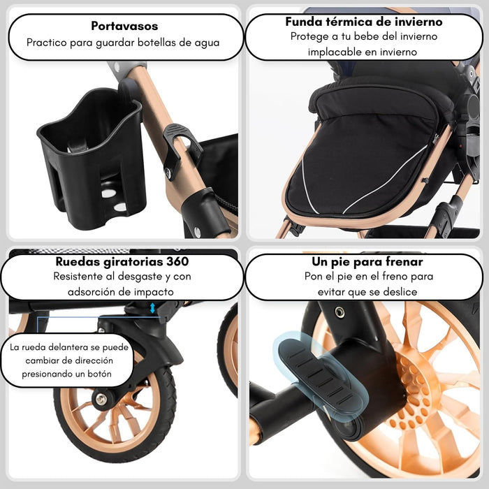 Carreola Cuna Moisés Con Accesorios Negro